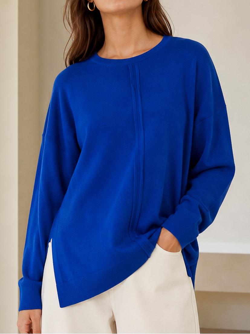 $120 New - Gibson Soft Sweater With Rib Knit Detail - Small Blue